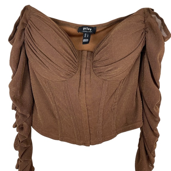 ⭐️2/$20 Privy Privately Privileged Toffee Sparkle Ruched Bustier Corset Top - Picture 9 of 11